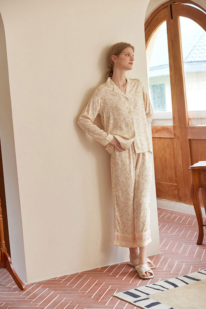 Floral Print Notched Collar Sleepwear Set