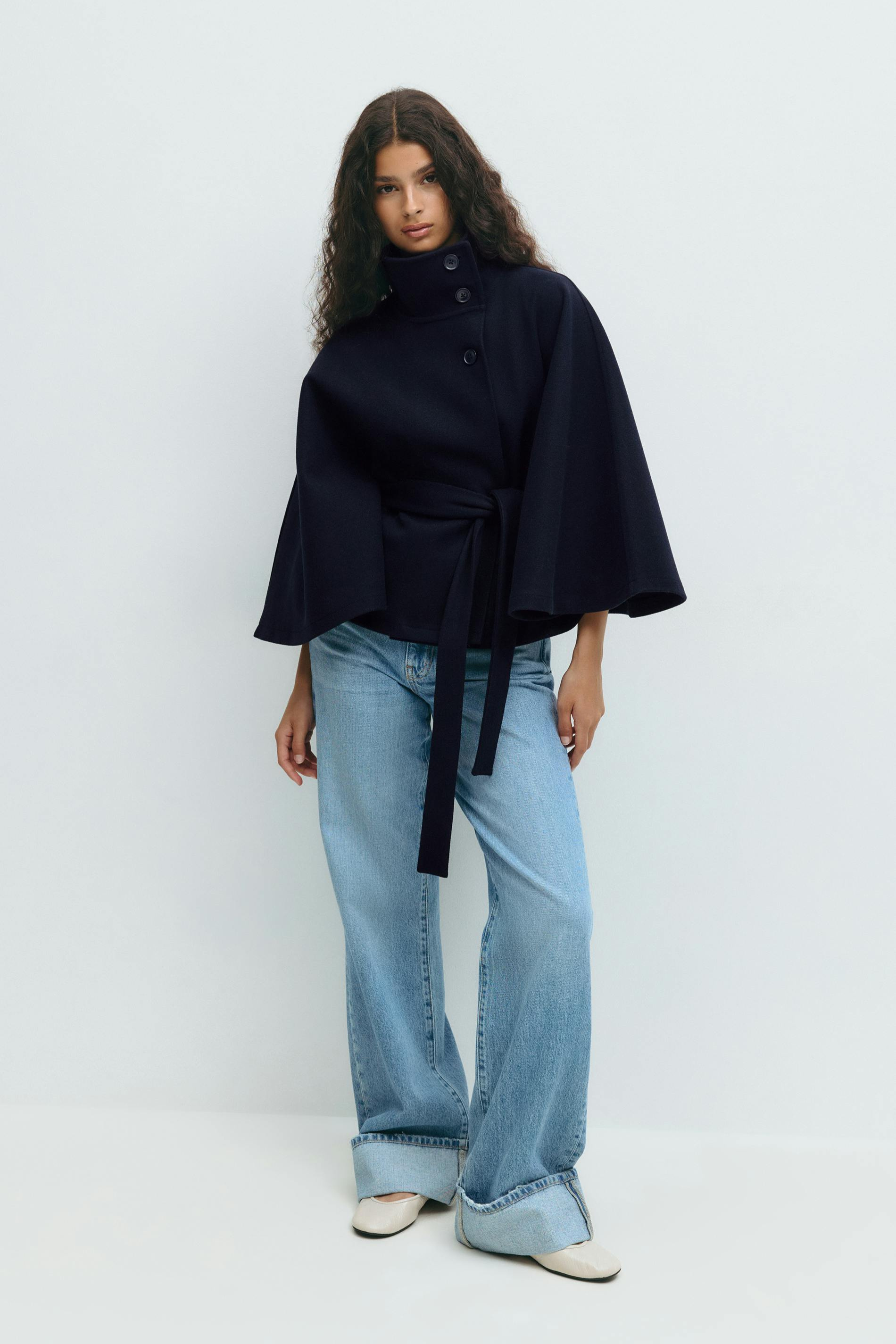 The Viral Belted Cape Jacket + Translucent Fleece‑Lined Tights