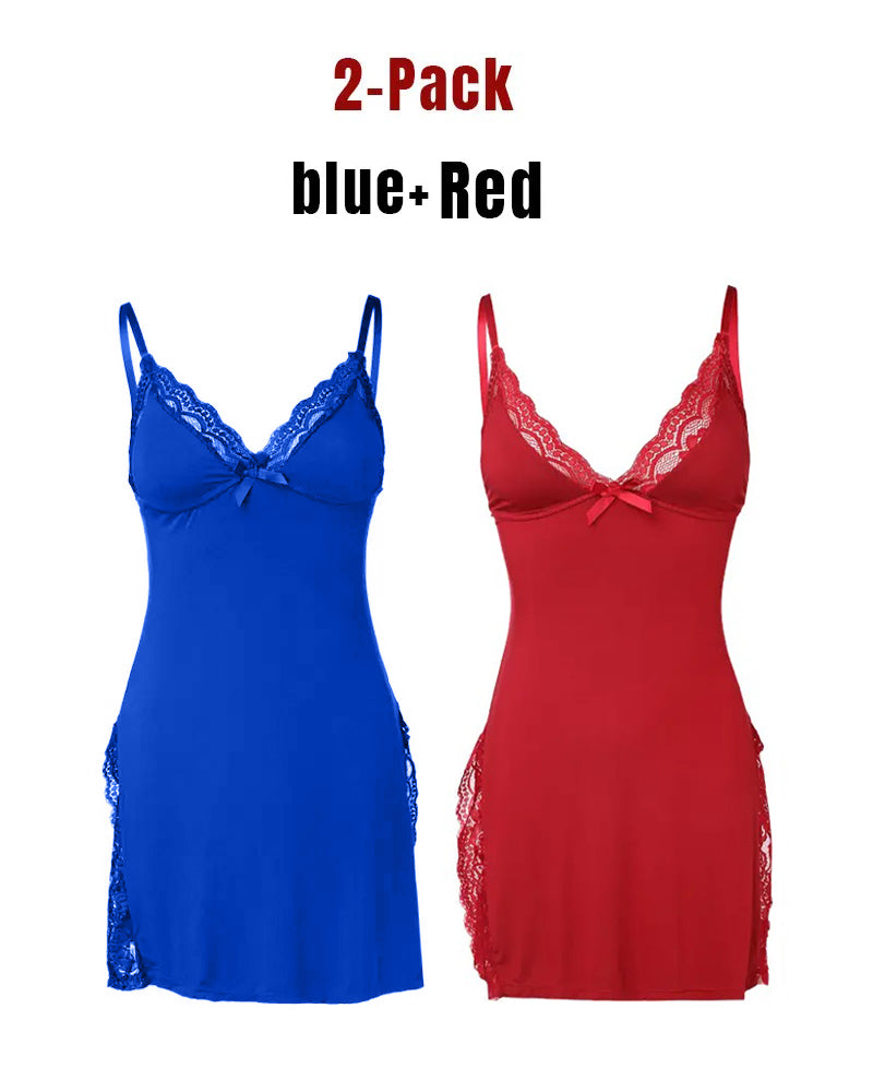 Camisón Sexy de Tirantes con Encaje y Abertura Lateral para Mujer – Modal Ultra Suave y Transpirable