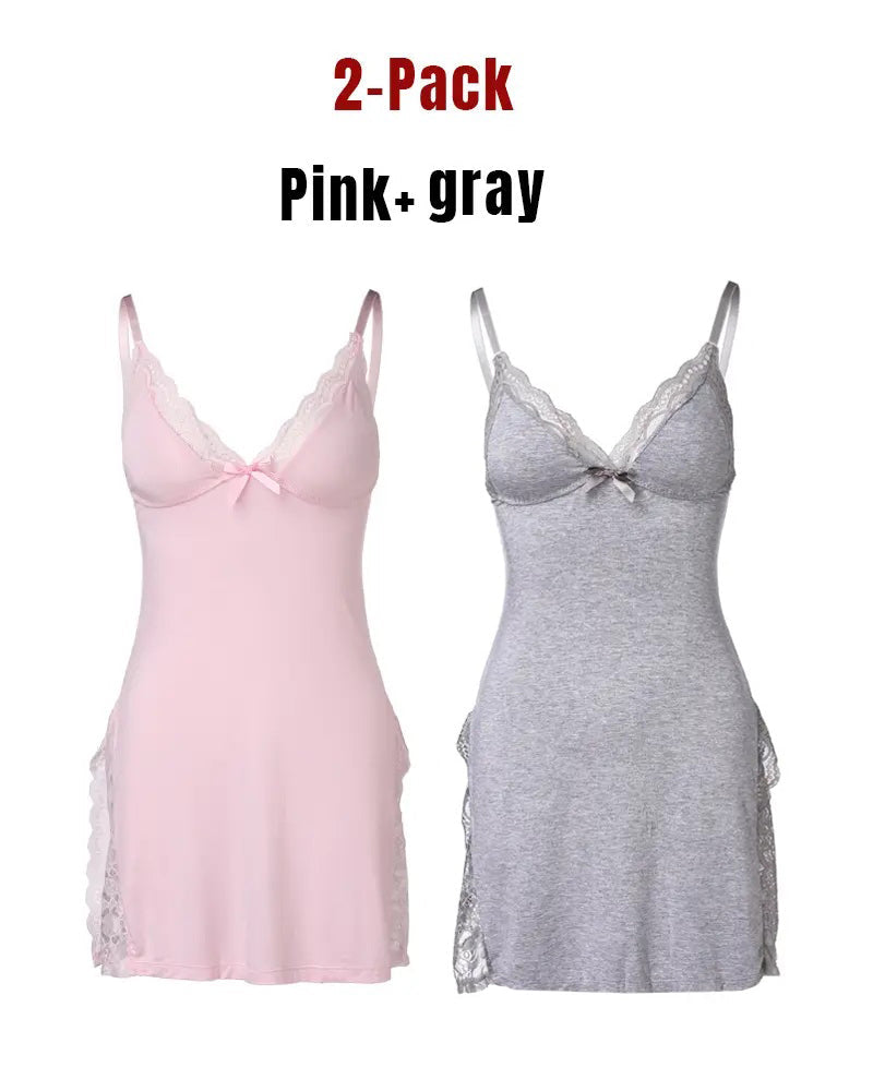 Camisón Sexy de Tirantes con Encaje y Abertura Lateral para Mujer – Modal Ultra Suave y Transpirable