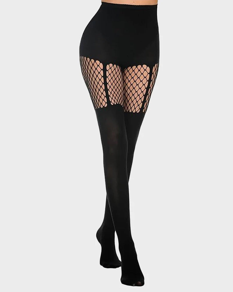 Mock Thigh High Stockings For Women Sexy Fishnet Tights Suspender Pantyhose