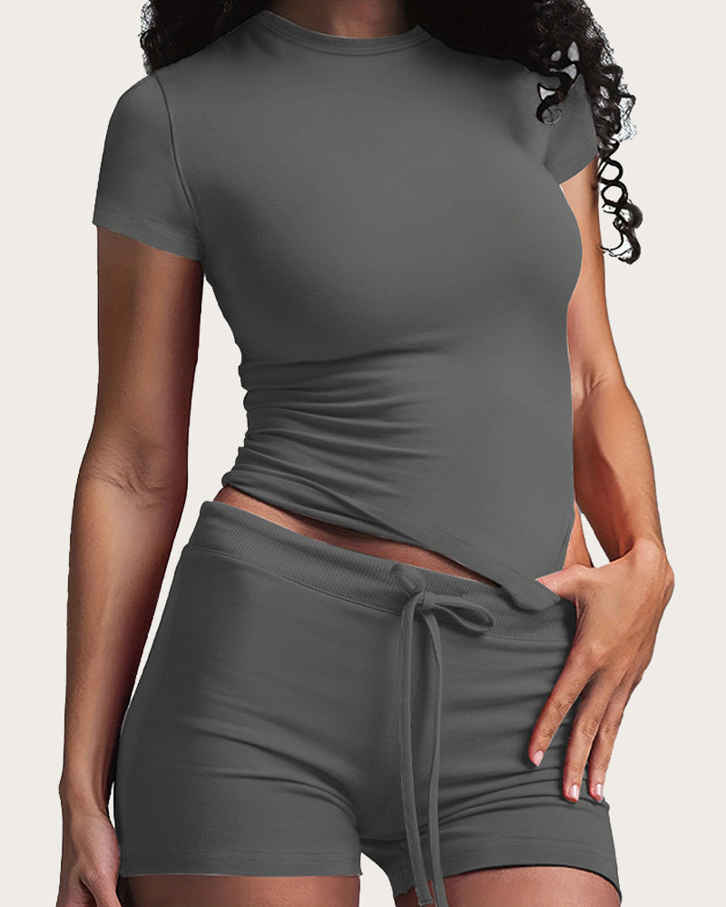 Conjunto Casual de Casa de Dos Piezas con Camiseta de Manga Corta de Modal y Shorts con Cintura Ajustable