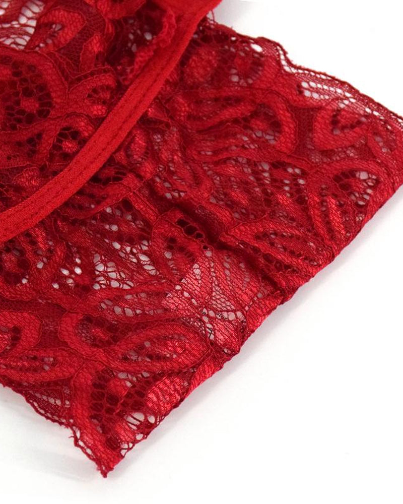 Pijama Enterizo de Encaje Floral Transparente y Sin Espalda – Teddy Romper