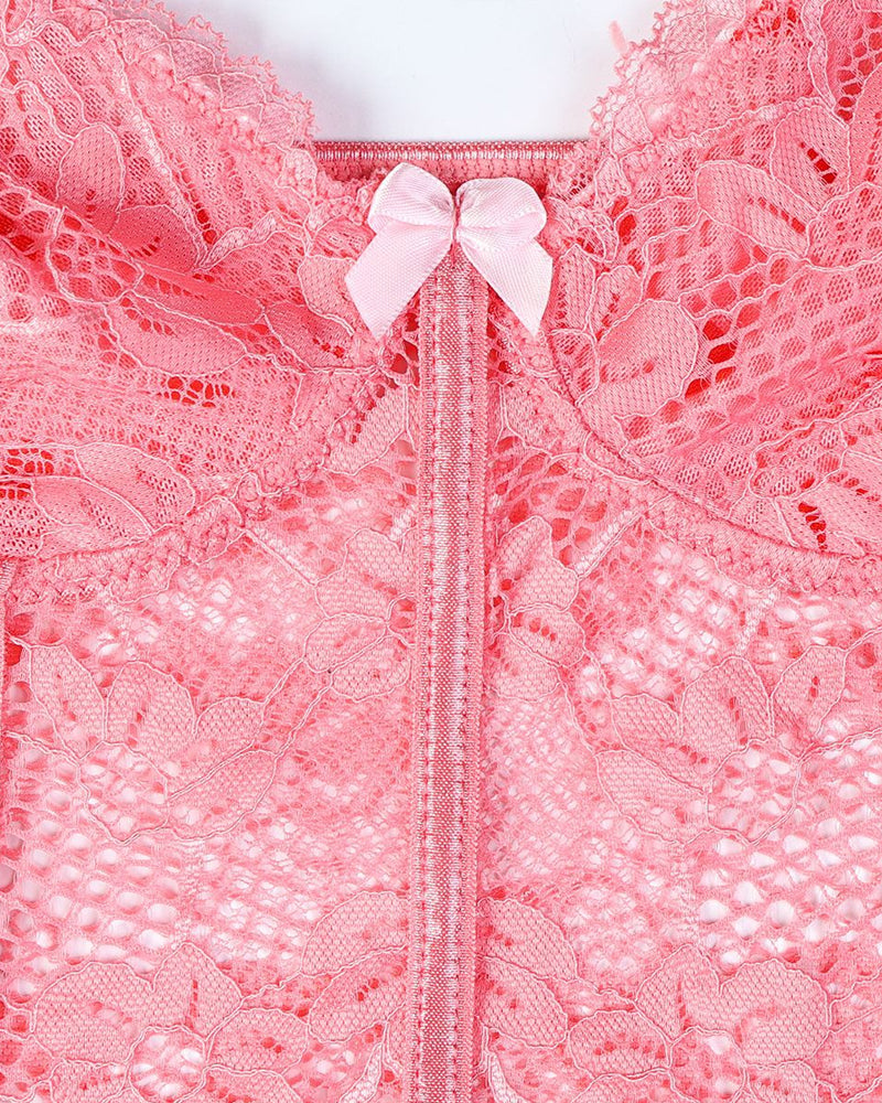 Camisón Sexy de Encaje Transparente con Estampado de Corazones y Tanga