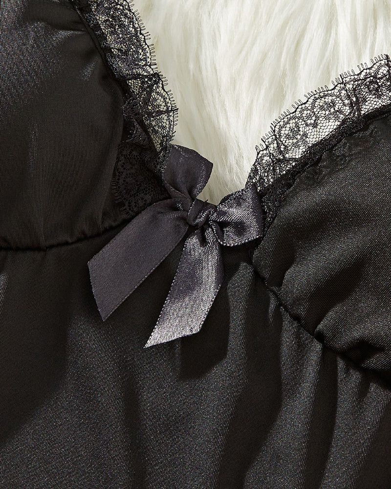 Sexy Lace Mesh See-Through Suspender Nightdress