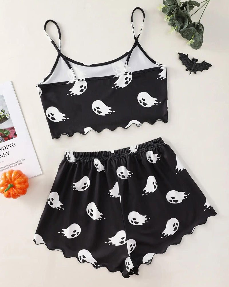 Halloween Fun Print Sleeveless Tank Top and Shorts Loungewear Set