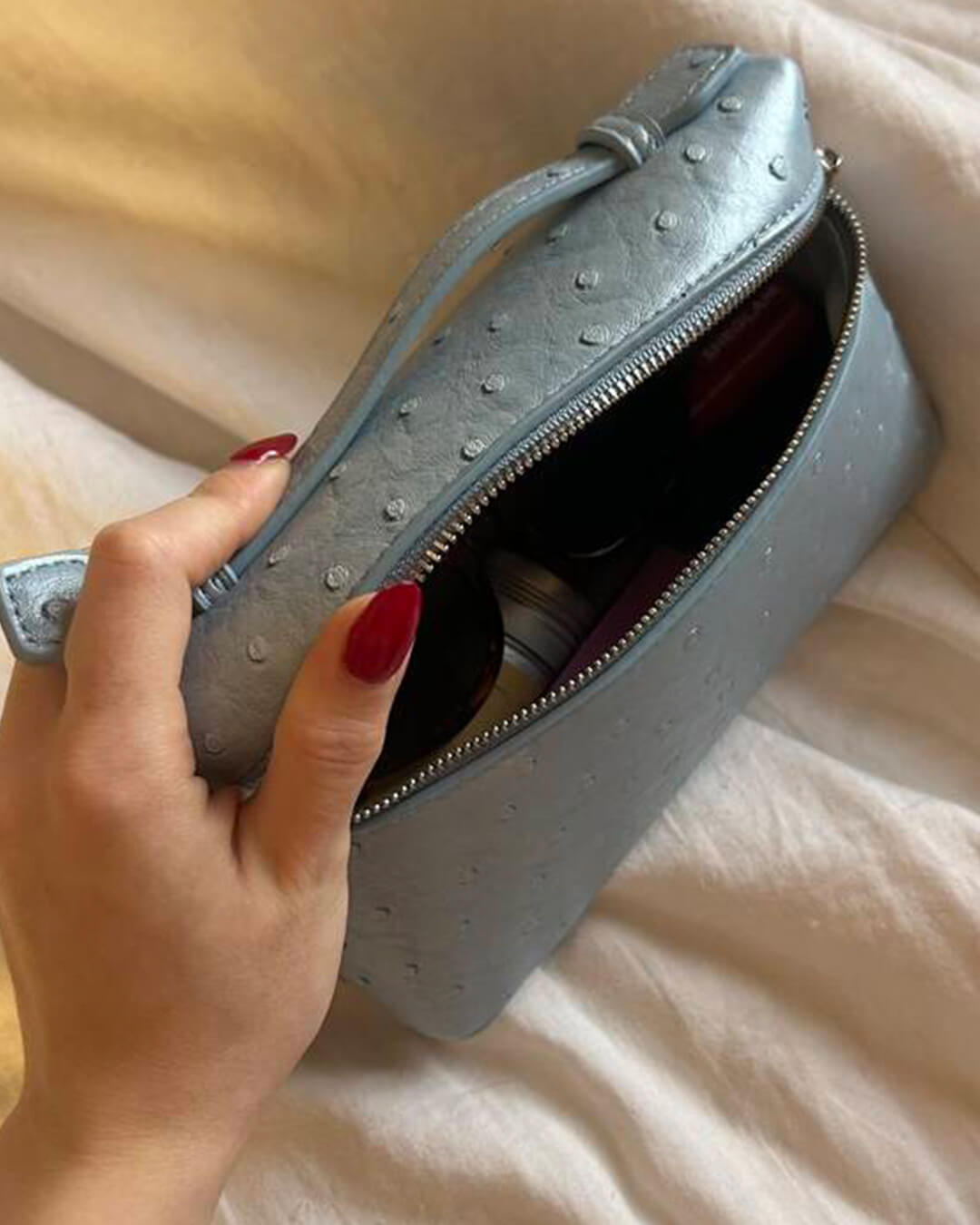 Harper Ostrich inspired Leather Vanity Bag