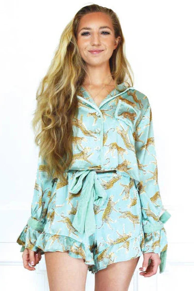 Tie Front Cotton Peplum Blouse Shorts