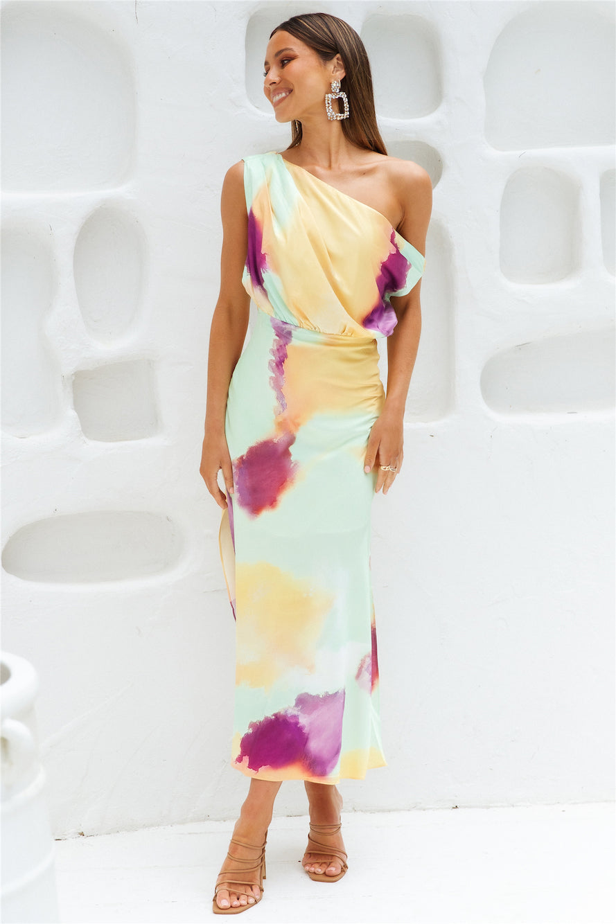 Talk To Me Midi Dress – Asymmetrical Satin Elegance for Special Occasions