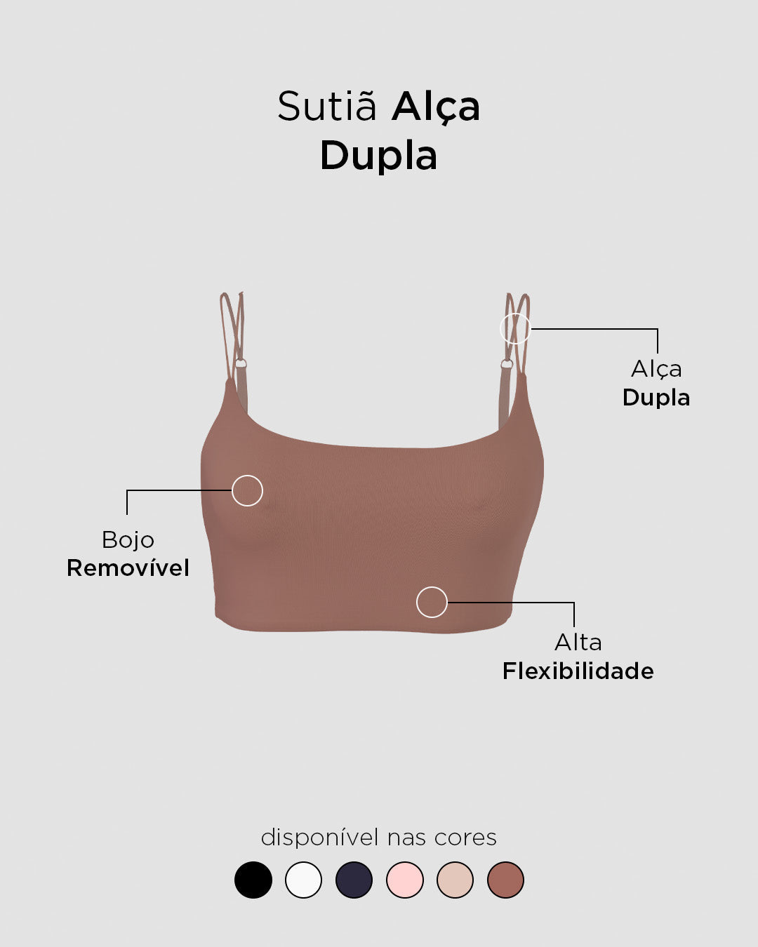 Sujetador Top de Doble Tirante con Relleno Extraíble Color Cacao