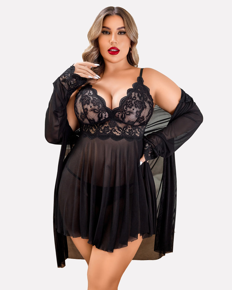 Conjunto de Lencería Exótica de Encaje – Sleepwear Talla Grande
