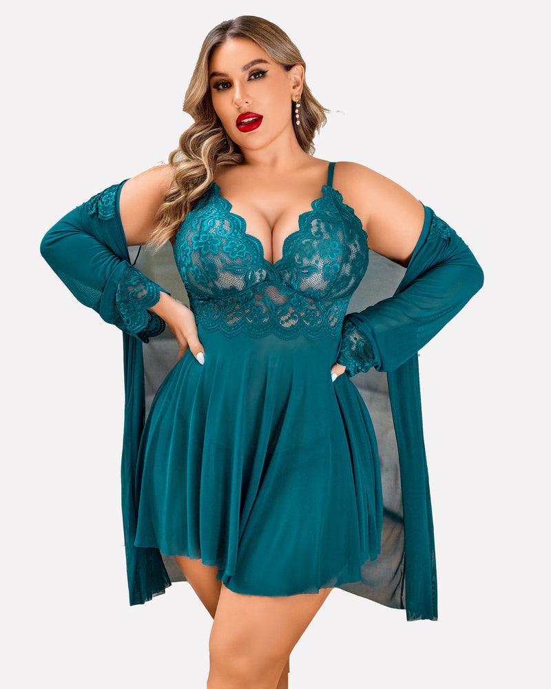 Conjunto de Lencería Exótica de Encaje – Sleepwear Talla Grande