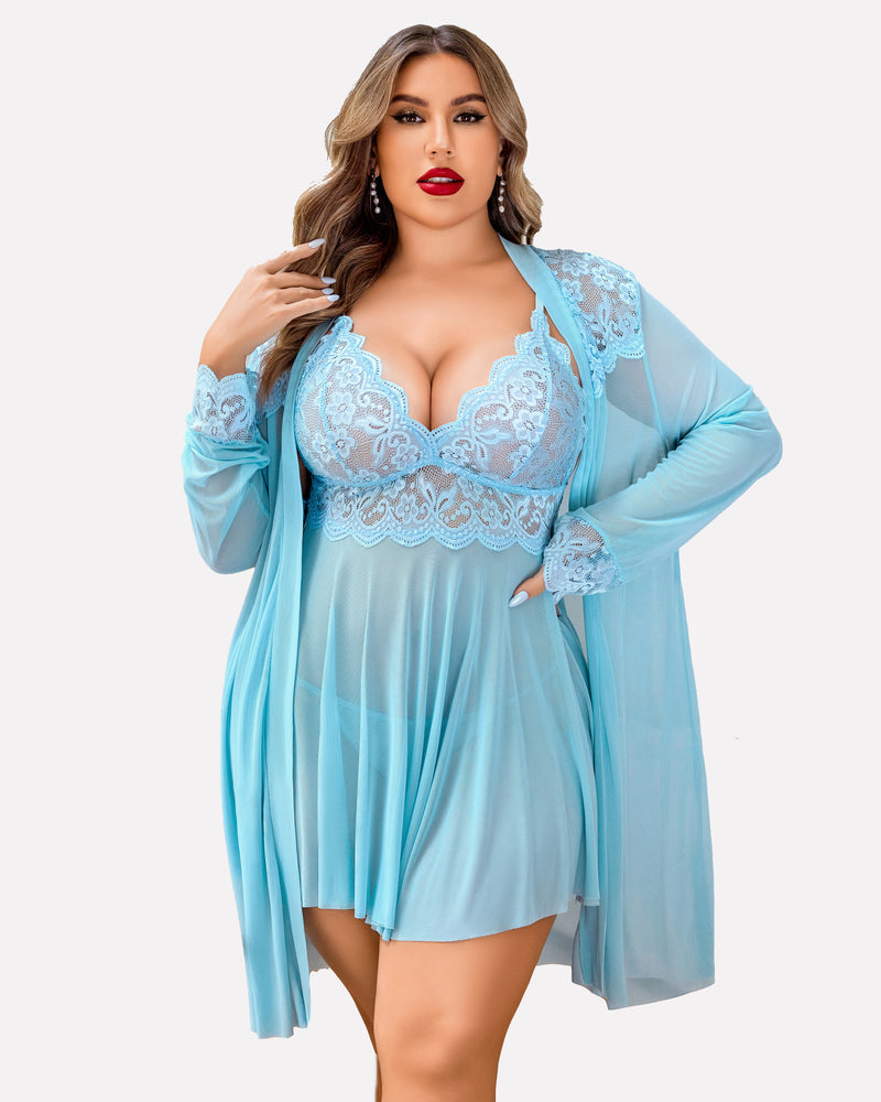 Conjunto de Lencería Exótica de Encaje – Sleepwear Talla Grande