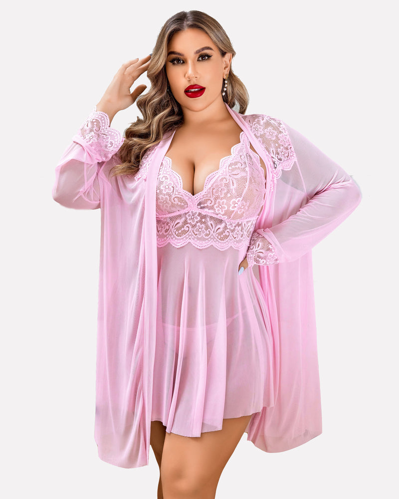 Conjunto de Lencería Exótica de Encaje – Sleepwear Talla Grande