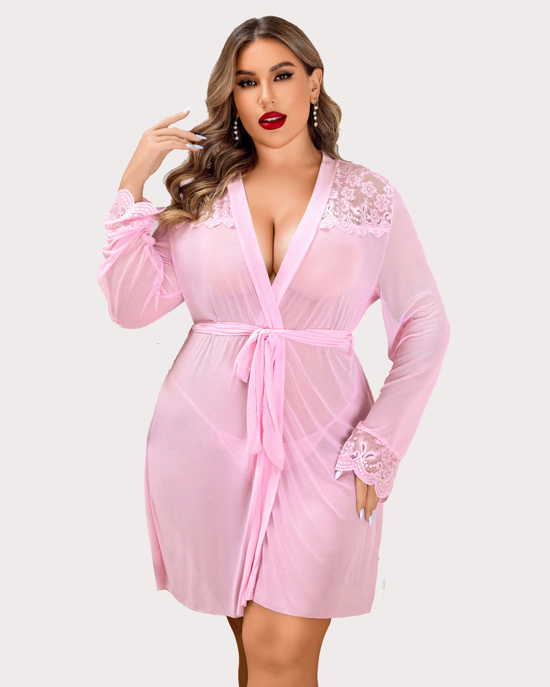 Conjunto de Lencería Exótica de Encaje – Sleepwear Talla Grande