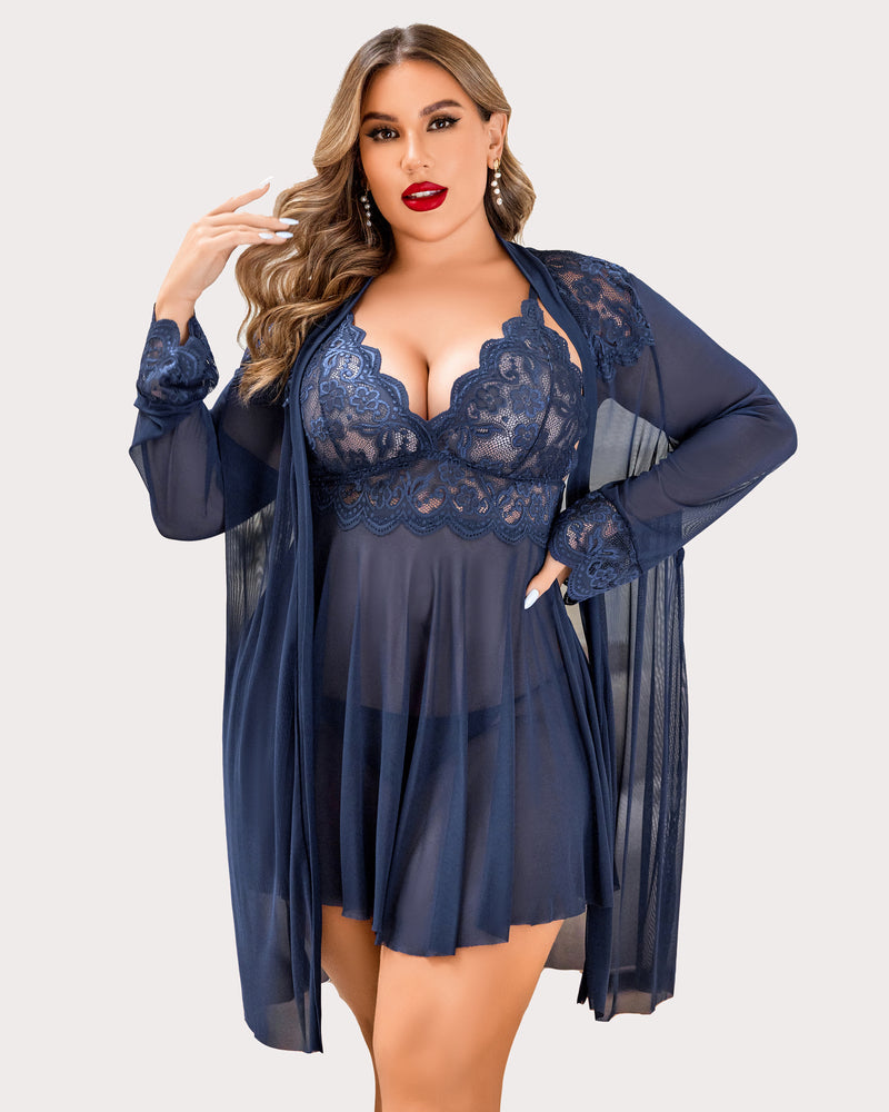 Conjunto de Lencería Exótica de Encaje – Sleepwear Talla Grande