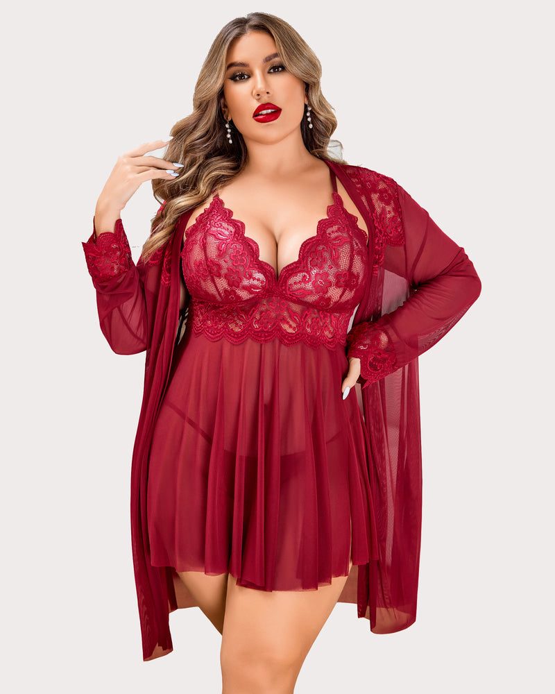 Conjunto de Lencería Exótica de Encaje – Sleepwear Talla Grande