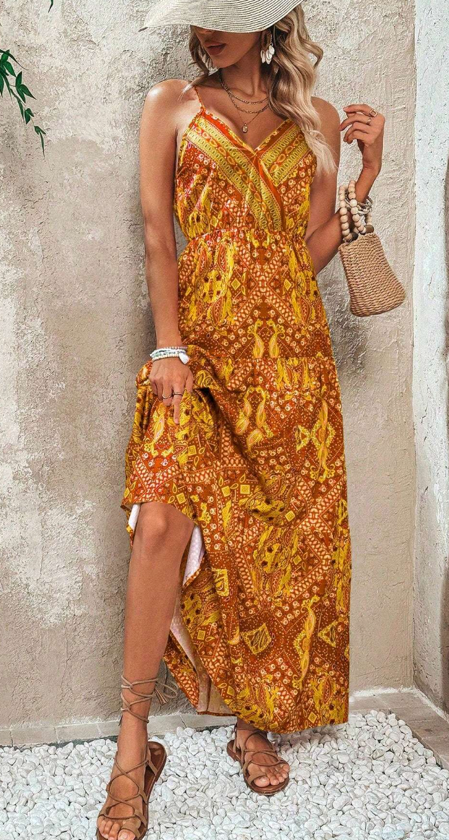 Wren - Boho Spaghetti Strap V-Neck Maxi Dress
