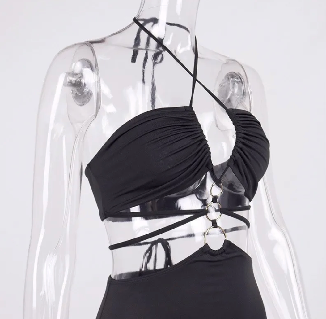 Hollow Out Tied High Slit Dress – Bold Halter Party Look