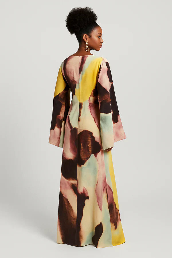 Abstract Watercolor Print Ultra-Long Dress