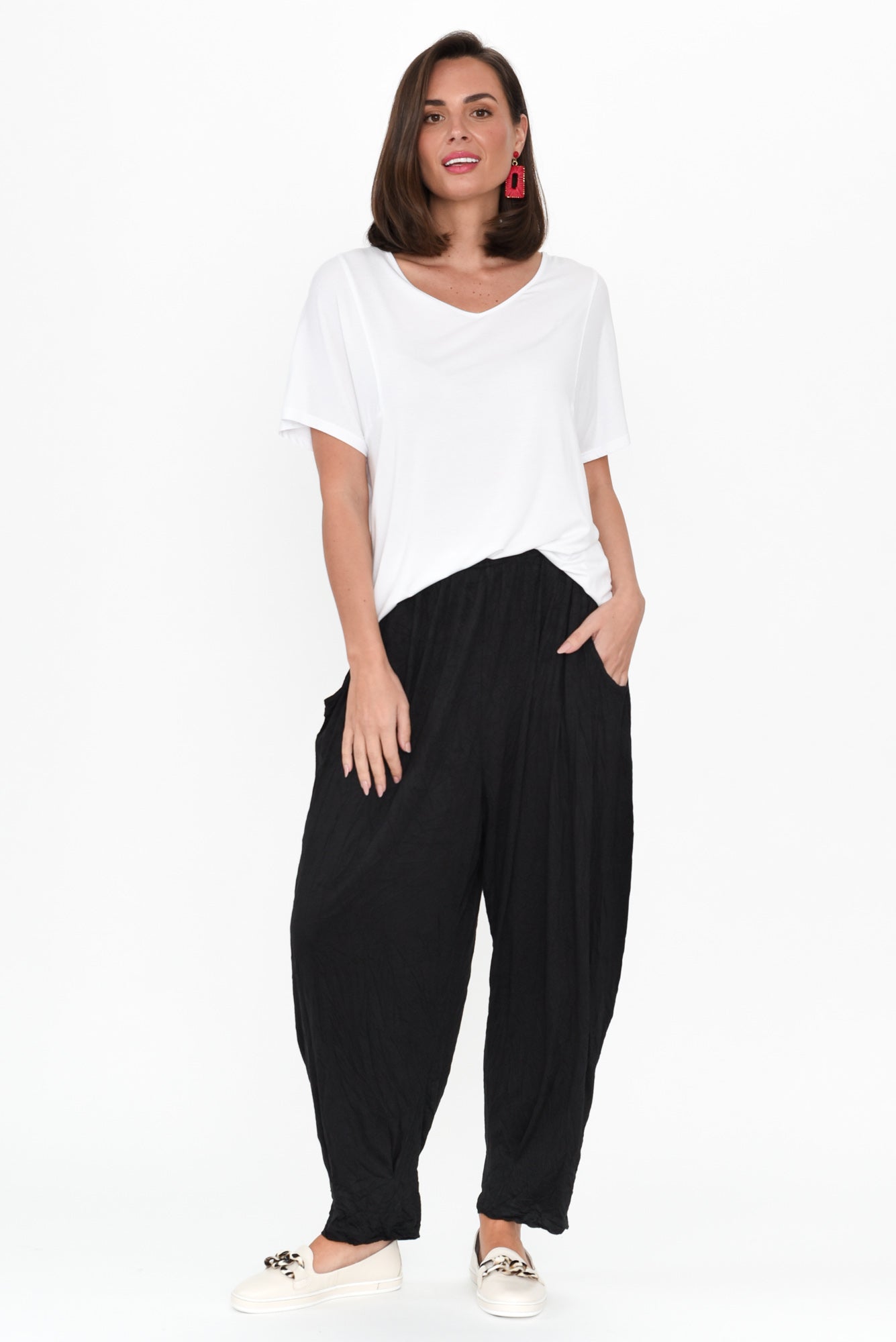 Pantalones Rylee de algodón arrugado negros