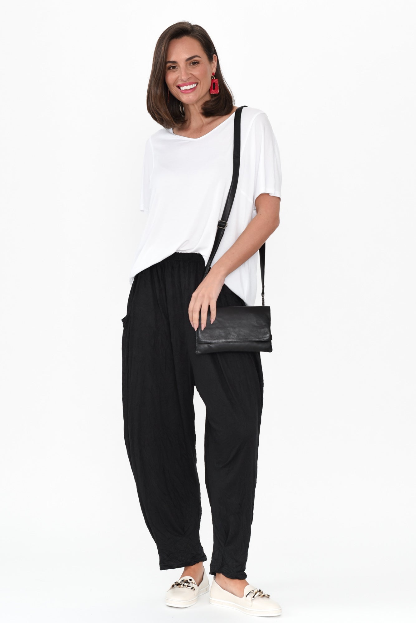 Pantalones Rylee de algodón arrugado negros