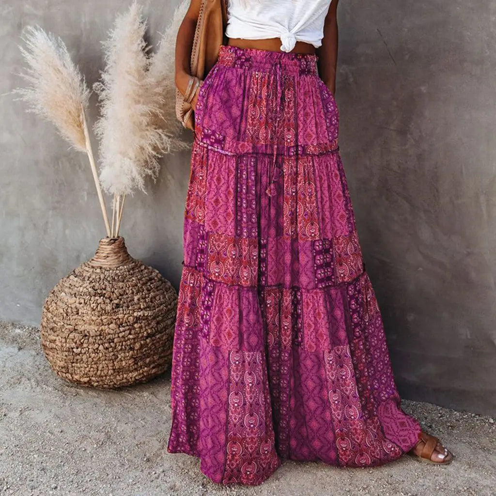 Falda larga bohemia retro Y2K de verano