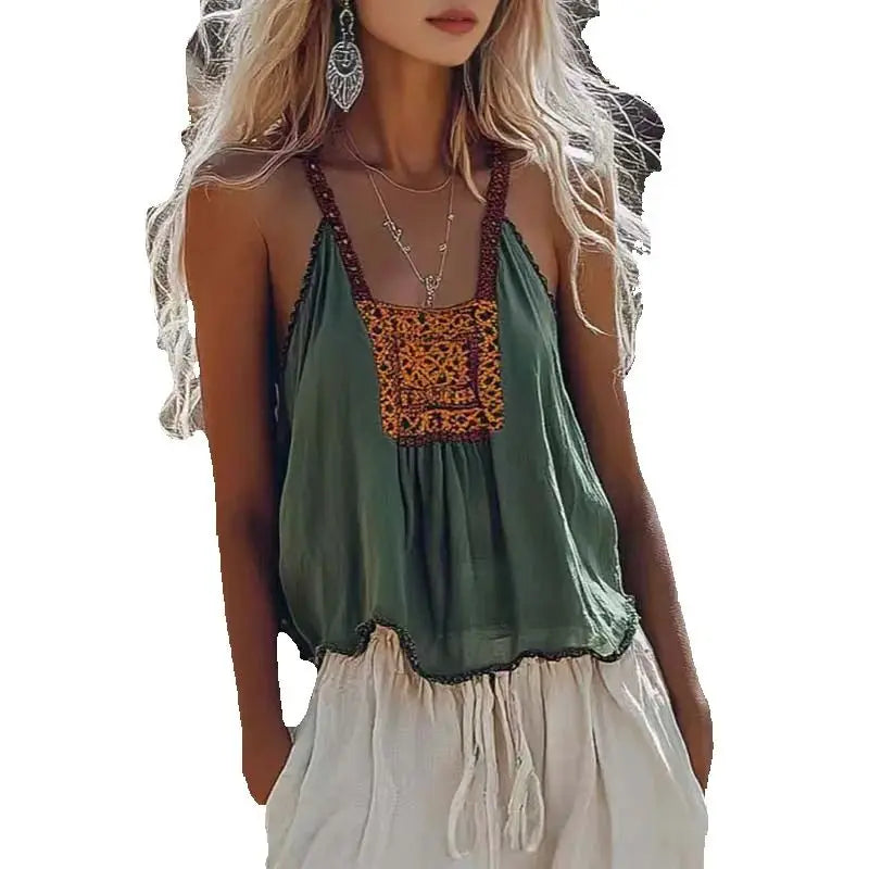 blusa de lino retro étnica de verano , top sexy informal