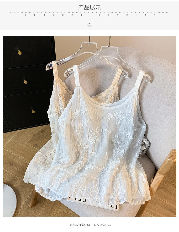 Blusa tirantes fina de lino y algodón a crochet