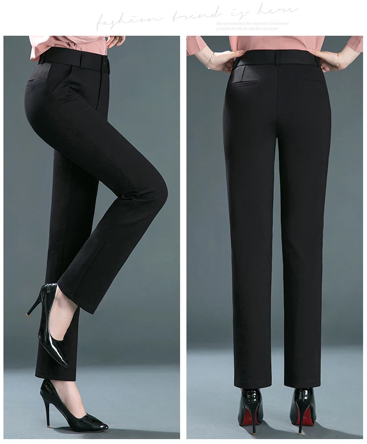 Pantalones rectos finos de cintura alta con elástico