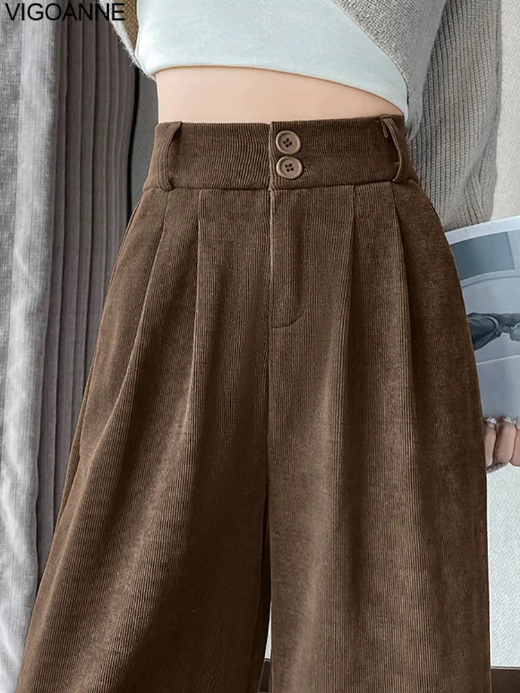 Pantalones anchos de terciopelo marrón casuales VigoAnne 2025