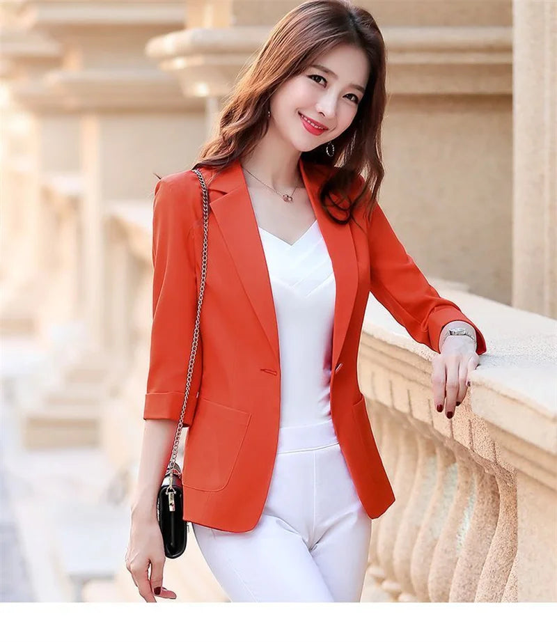 Blazer pequeño de algodón y lino para mujer