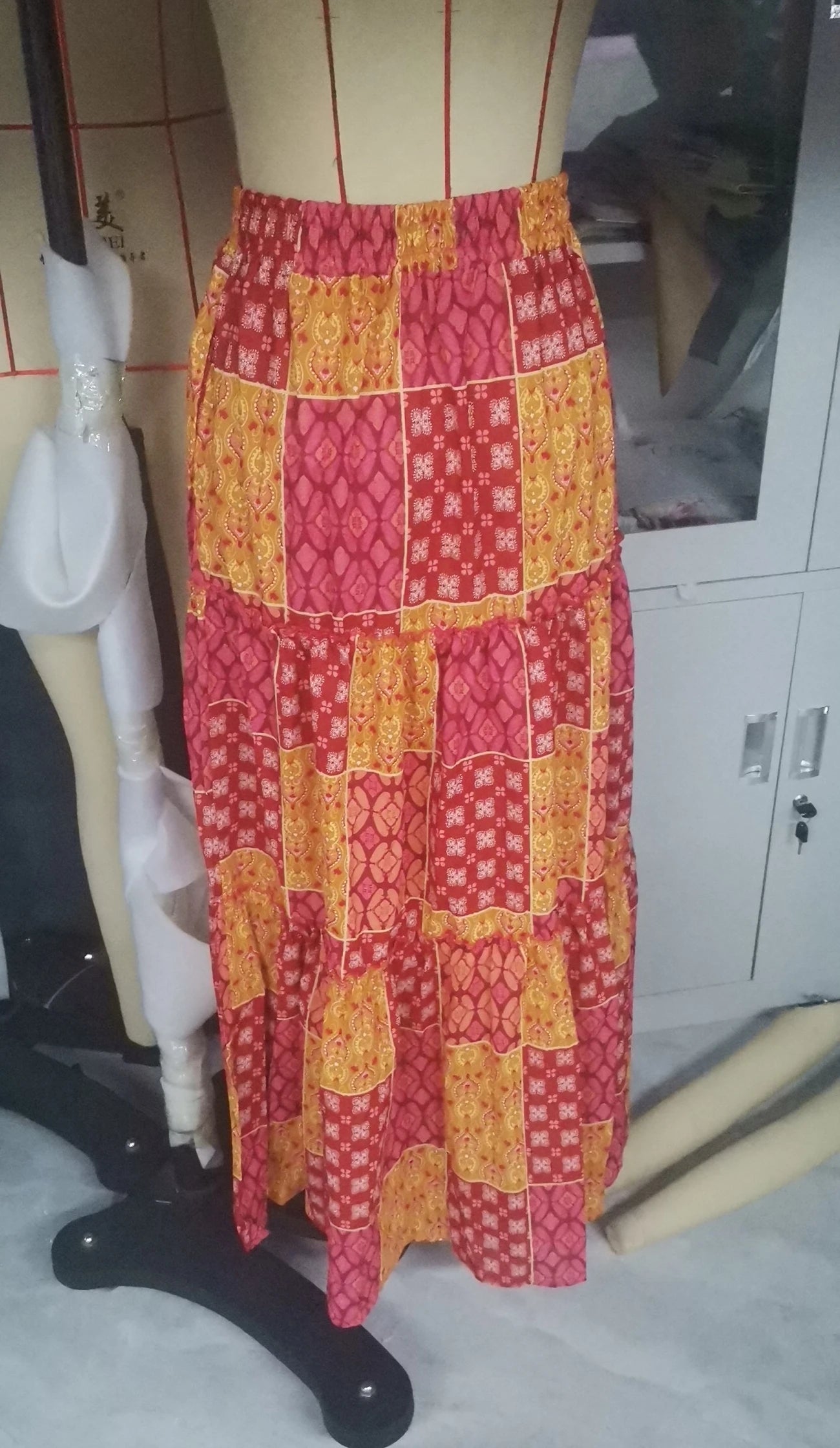 Falda larga bohemia retro Y2K de verano