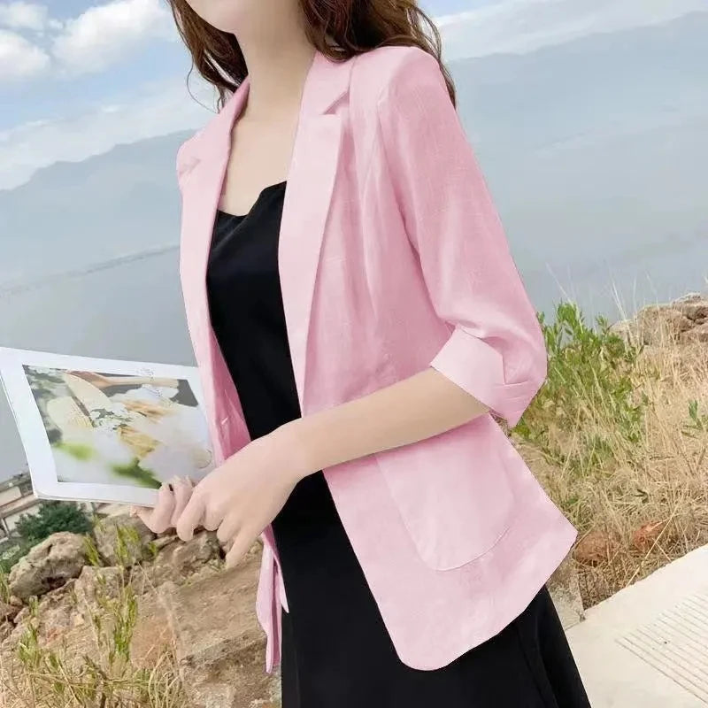 Blazer pequeño de algodón y lino para mujer