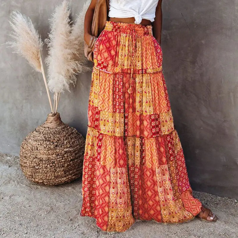 Falda larga bohemia retro Y2K de verano