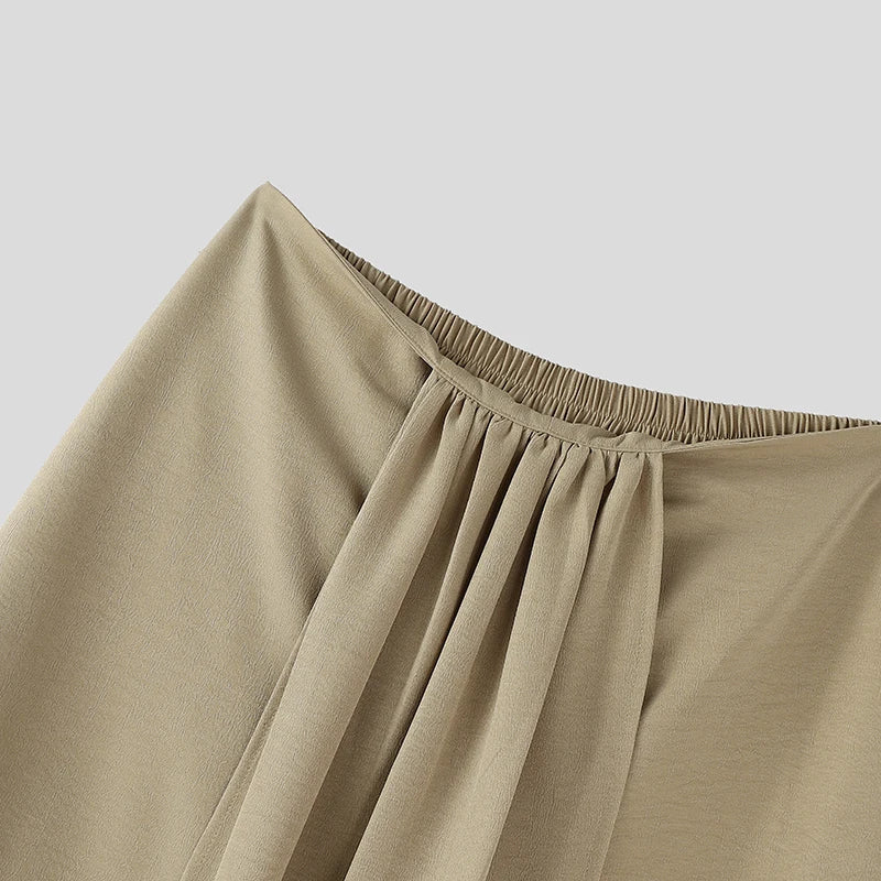 Falda irregulares para hombre INCERUN, de color liso, con cintura elástica