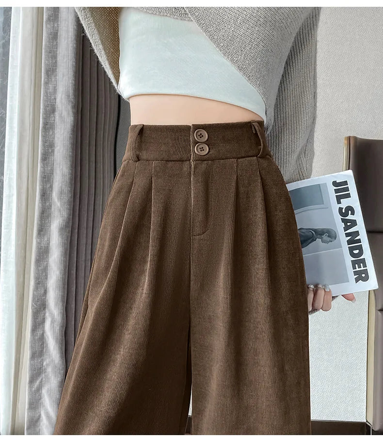 Pantalones anchos de terciopelo marrón casuales VigoAnne 2025