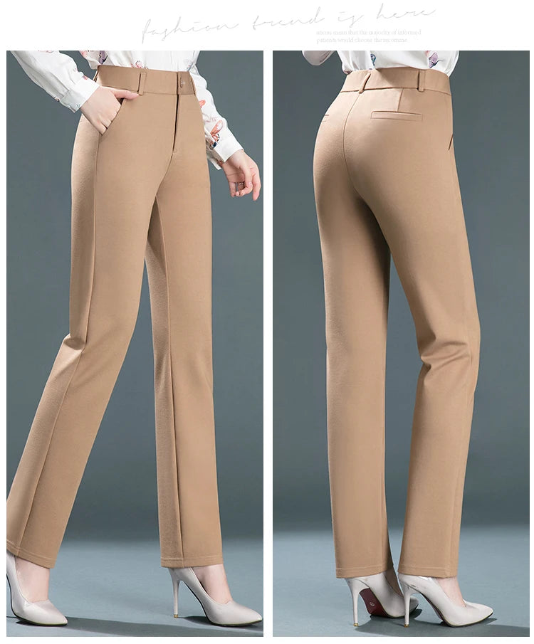 Pantalones rectos finos de cintura alta con elástico