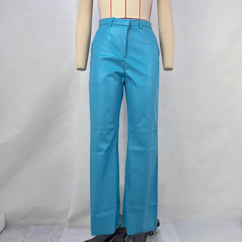 Pantalones de cuero sintético de color liso