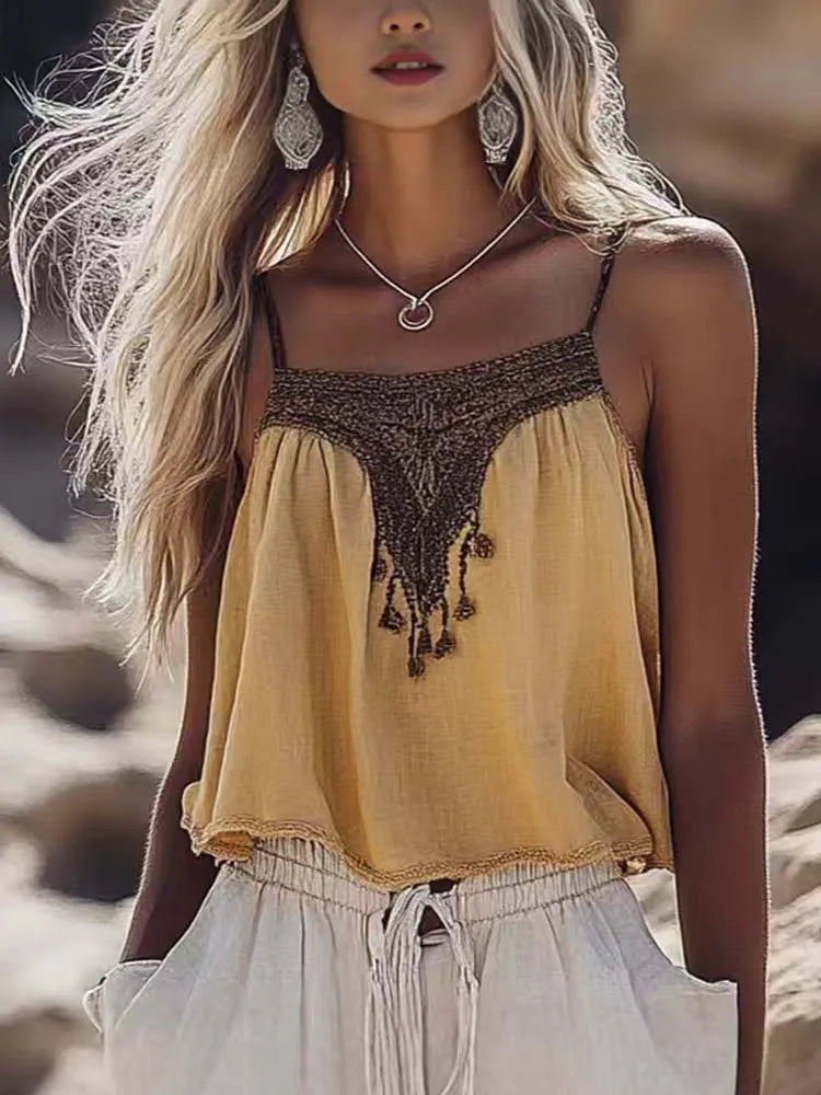 blusa de lino retro étnica de verano , top sexy informal