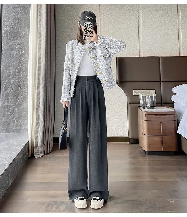 Pantalones anchos de terciopelo marrón casuales VigoAnne 2025