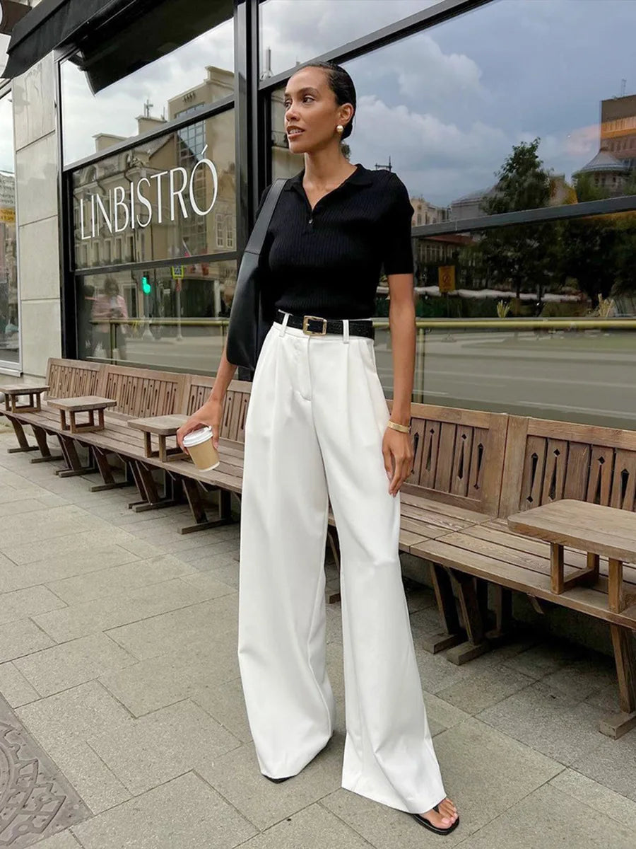 Pantalones blancos de mujer estilo lujo ligero