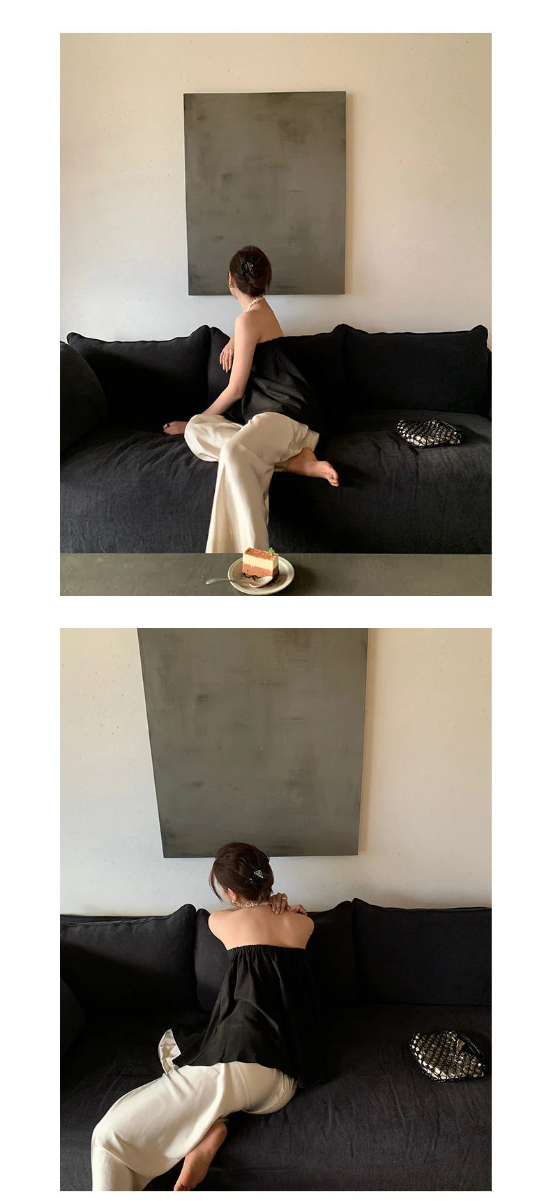 Calça feminina longa e ampla de cetim, estilo casual, ideal para o verão.