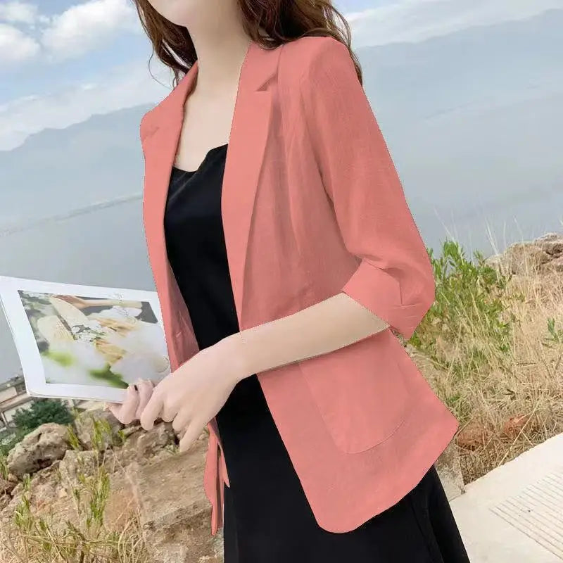 Blazer pequeño de algodón y lino para mujer