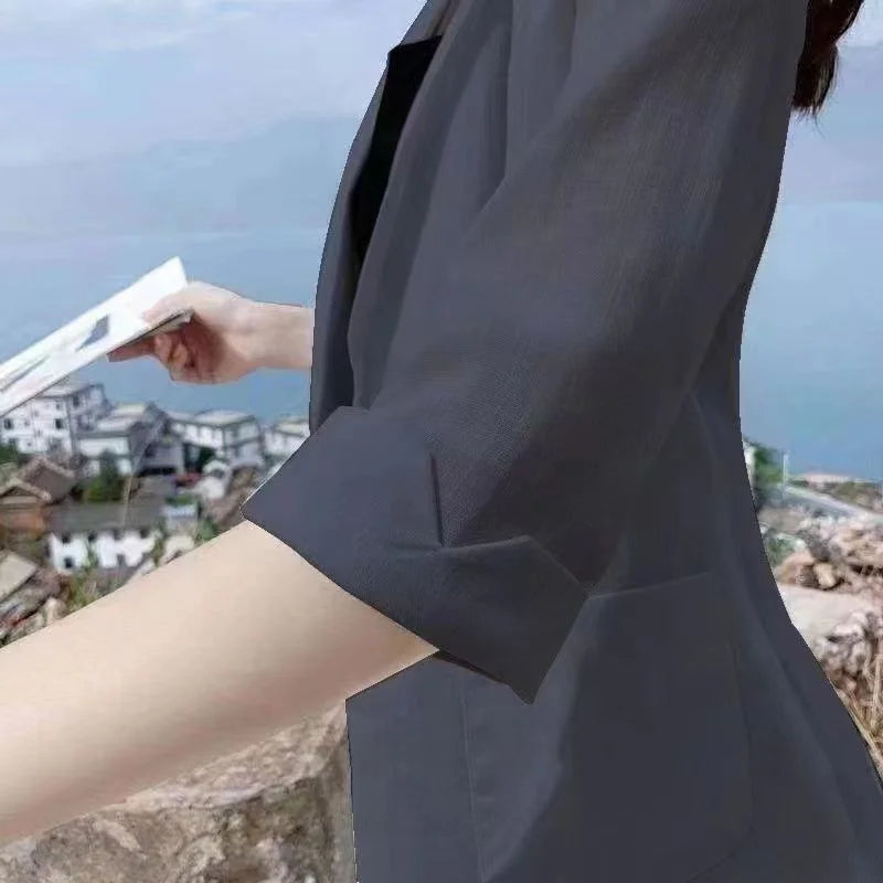 Blazer pequeño de algodón y lino para mujer