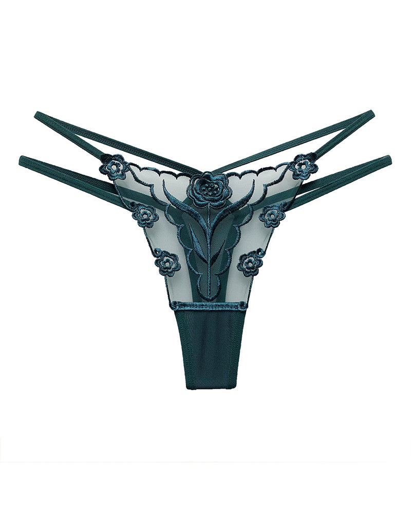 Tanga de malla con bordado de rosas