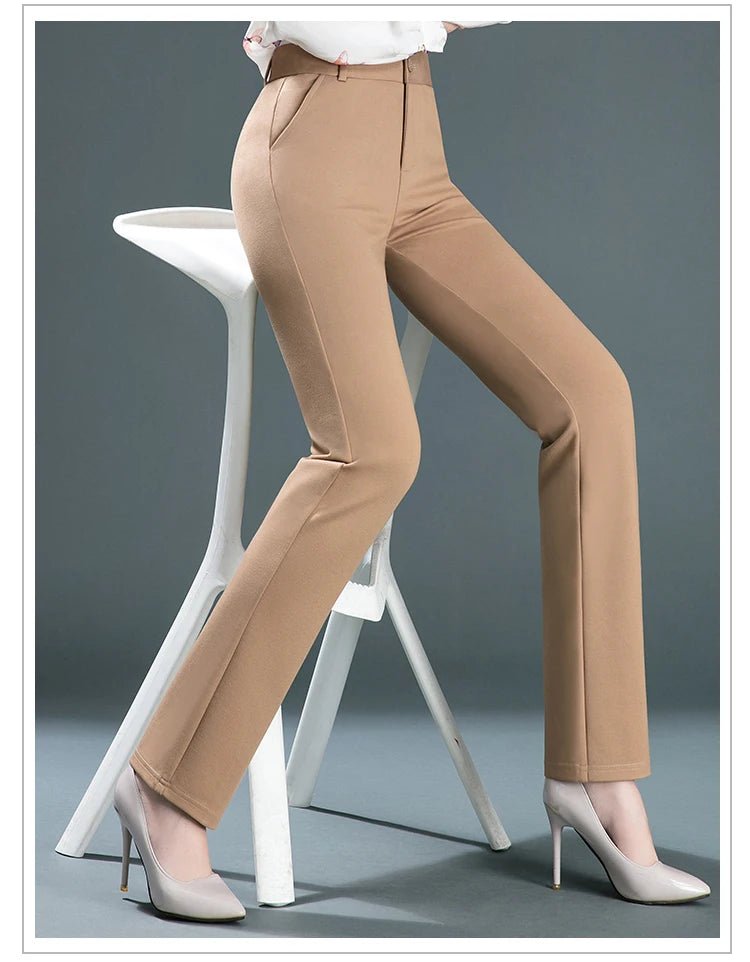 Pantalones rectos finos de cintura alta con elástico