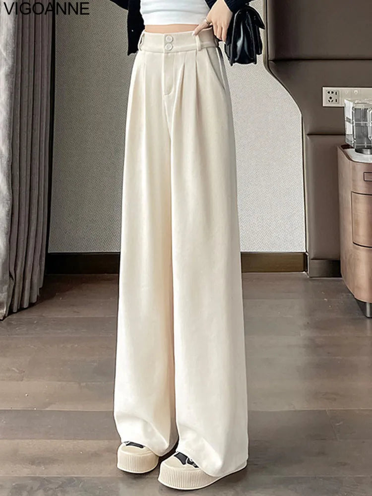 Pantalones anchos de terciopelo marrón casuales VigoAnne 2025