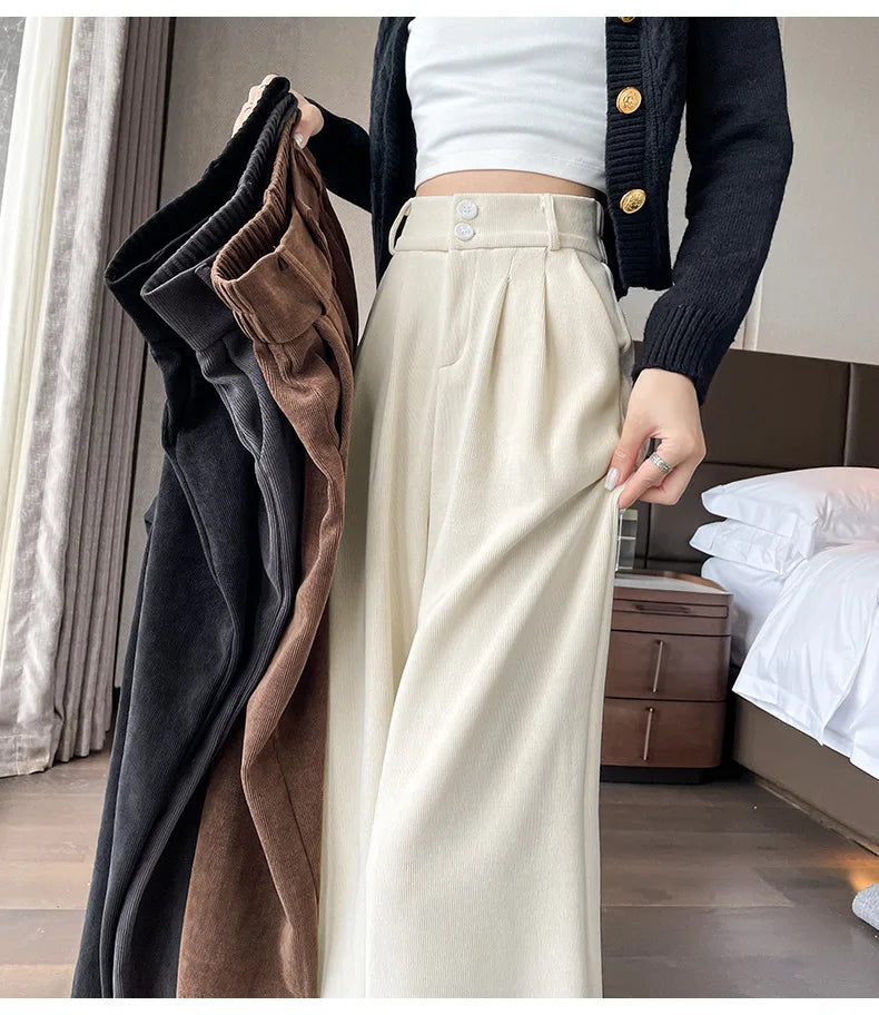 Pantalones anchos de terciopelo marrón casuales VigoAnne 2025