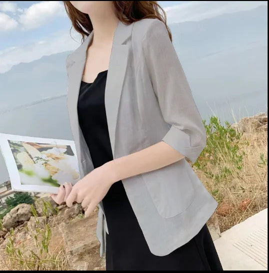 Blazer pequeño de algodón y lino para mujer